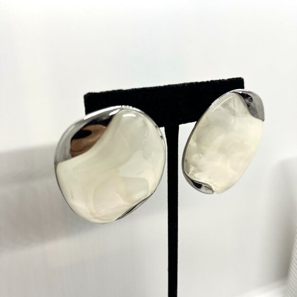 ABSTRACT MODERNIST LARGE Silver Tone Earrings Abstract Statement Pierced - Picture 4 of 12